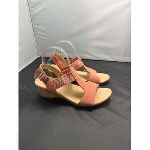 Vionic Kaytie Suede Wedge Sandals Rose Coral Cork Heel Orthotic 8.5 SK:10-2021